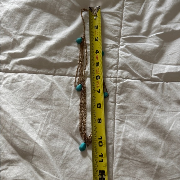 Gold Tone Multi Chain Necklace with Turquoise Teardrop Stones - Picture 2 of 7